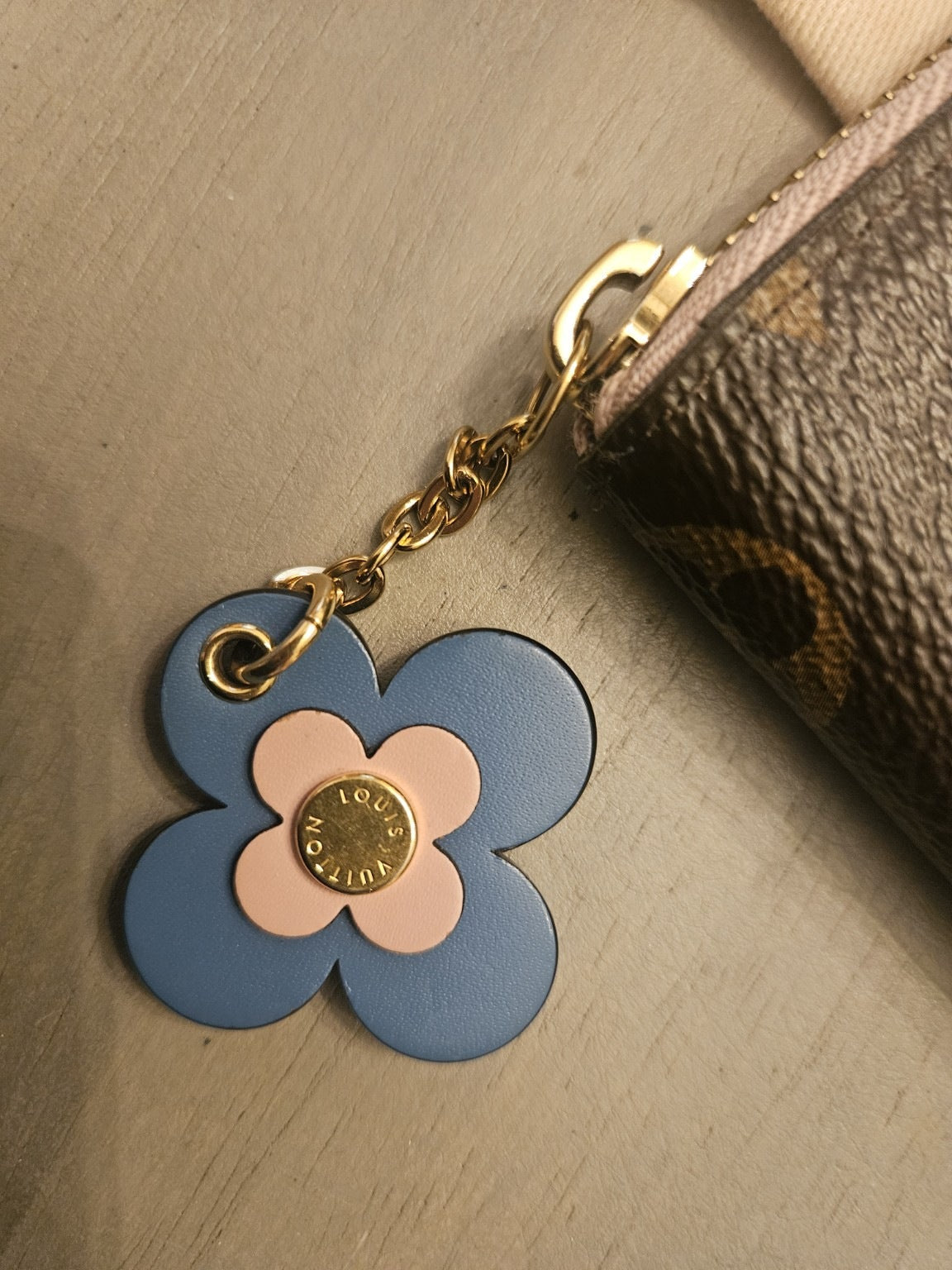 Blue and pink flower charm detail