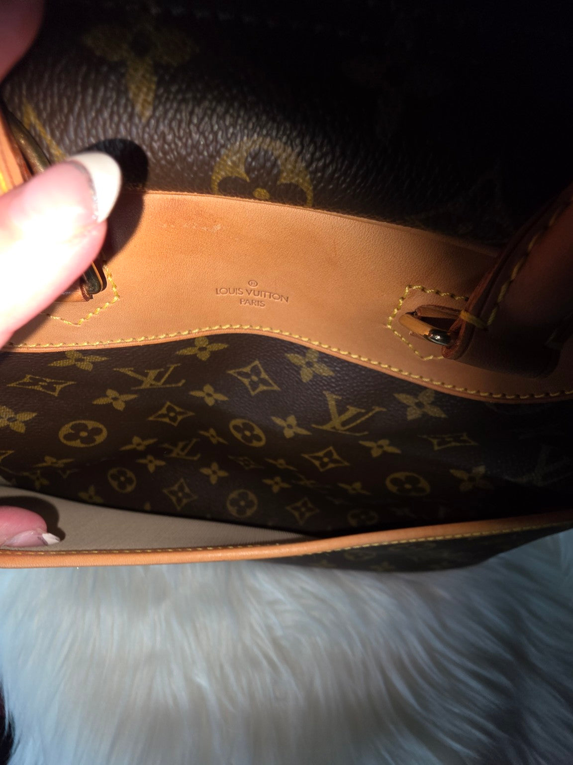 Front leather logo stamp detail