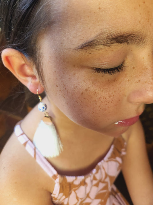 White and Blue Tassel Earrings