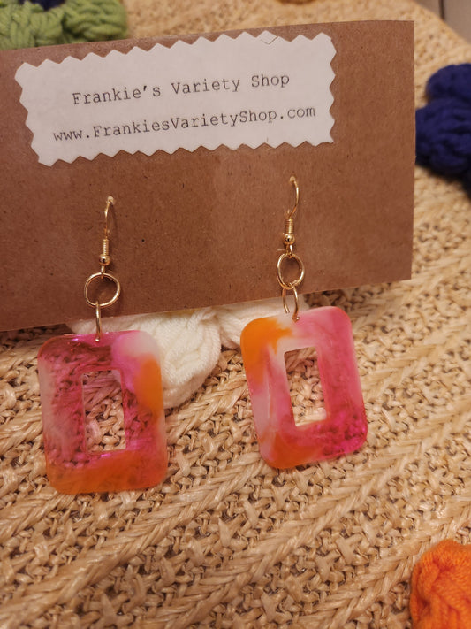 Rectangle Dangle Earrings, pink & orange